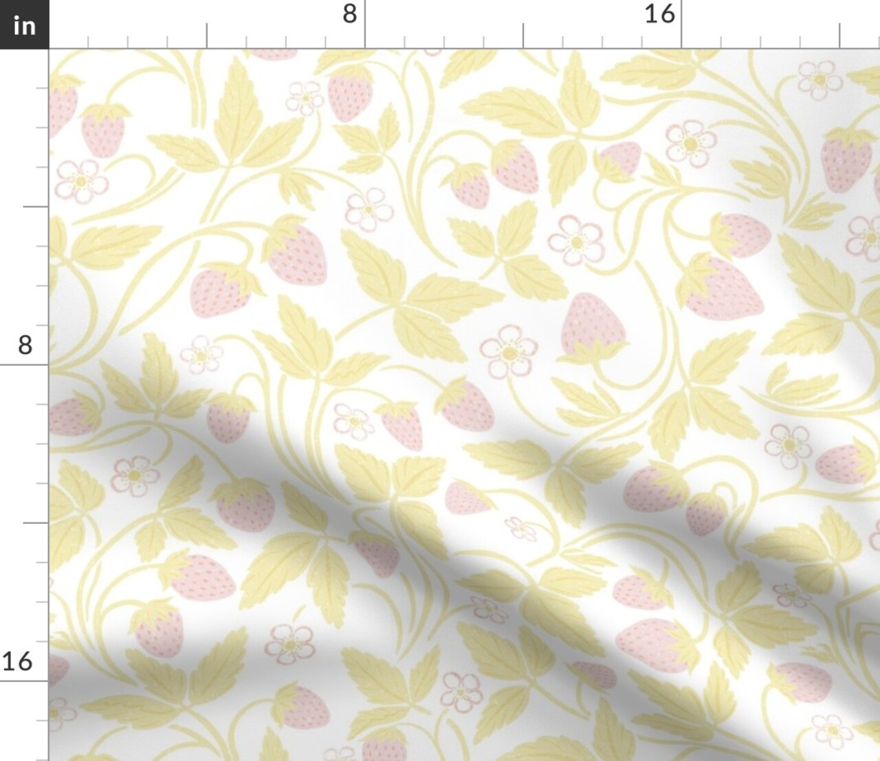 Pastel Strawberry Light Pink Yellow Cheerful Garden Playful Delicate Romantic Custom Printed Fabric by Spoonflower Various Fabrics by the Yard or Fat Quarter
